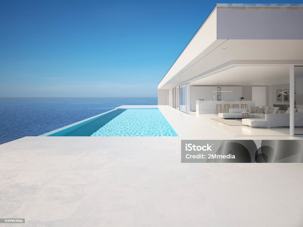 modern luxury summer villa with infinity pool. 3d illustration